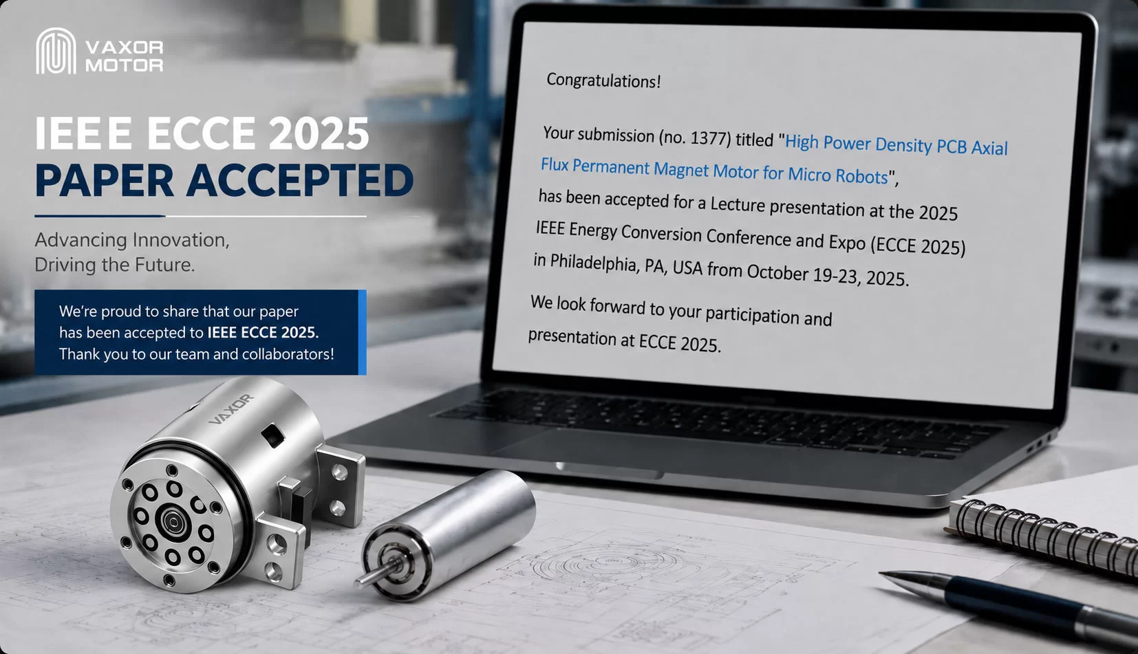 VAXOR MOTOR의 Micro Axial-Flux 모터 연구, IEEE ECCE 2025 승인